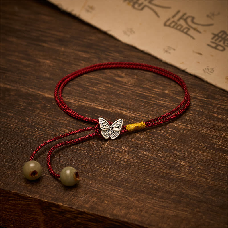Foviel 925 Sterling Silver Butterfly Protection Vintage Braided Red String Bracelet