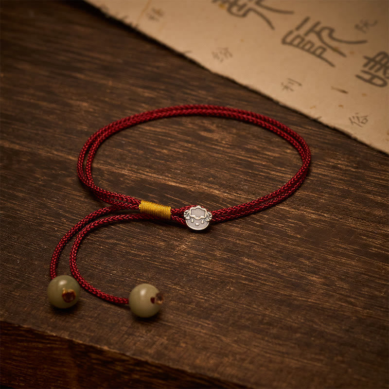 Buddha Stones Vintage 925 Sterling Silver Chinese Zodiac Luck Braided Red String Bracelet - Goat - 5.5–7.1 in (14–18 cm) - image 0