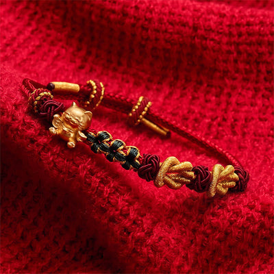 Buddha Stones Hand-Woven Red String Lucky Cat Protection Bracelet - image 9