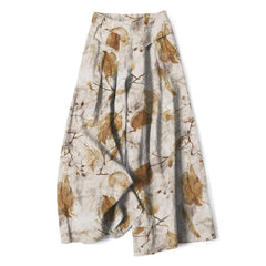 Buddha Stones Cotton Linen Botanical Leaf Pattern Women's Elastic Waist Wide Leg Pants With Pockets - Beige - US16，UK/AU20，EU48 (3XL) - image 0