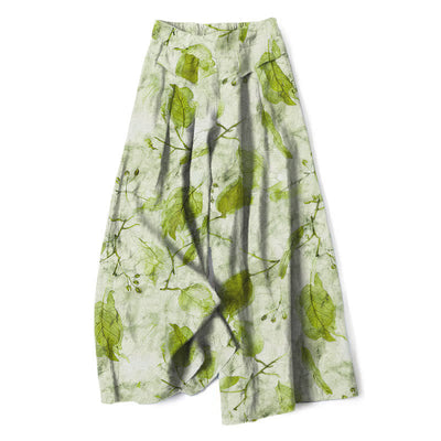 Buddha Stones Cotton Linen Botanical Leaf Pattern Women's Elastic Waist Wide Leg Pants With Pockets - PaleGreen - US16，UK/AU20，EU48 (3XL) - image 4