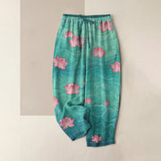 Foviel reine Baumwolle Dreamy Gradient Lotus Muster Damen elastische Taille Hosen mit Taschen