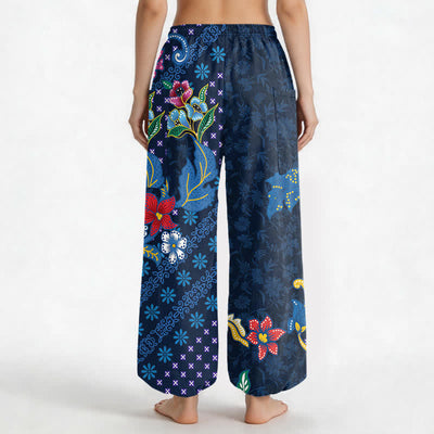 Buddha Stones Cotton Ethnic Bloom Geometric Pattern Women's Elastic Waist Harem Pants With Side Pockets - image 2