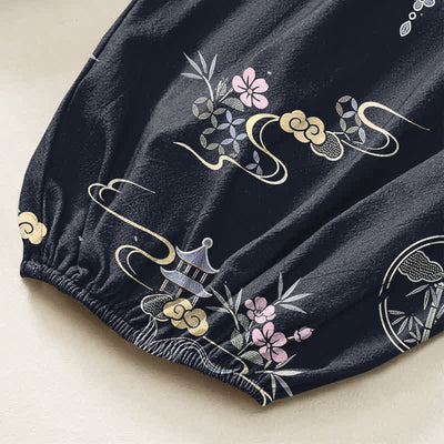 Buddha Stones Cotton Koi Fish Bamboo Cloud Pattern Women's Elastic Waist Harem Pants With Side Pockets - image 6