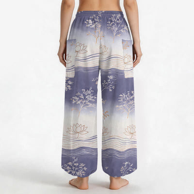 Buddha Stones Cotton Lotus Wave Pattern Women's Elastic Waist Harem Pants With Side Pockets - image 9