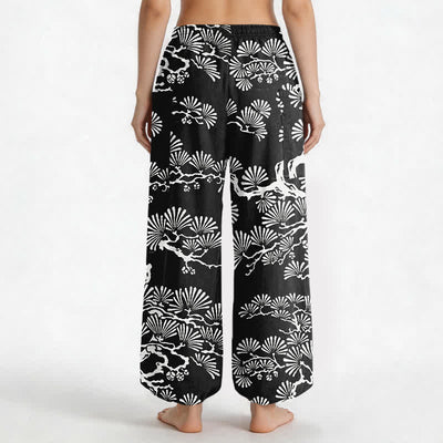 Buddha Stones Cotton Oriental Foliage Pattern Women's Elastic Waist Harem Pants With Side Pockets - image 2