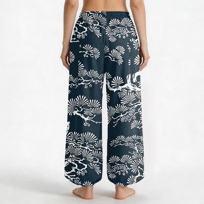 Buddha Stones Cotton Oriental Foliage Pattern Women's Elastic Waist Harem Pants With Side Pockets - image 9