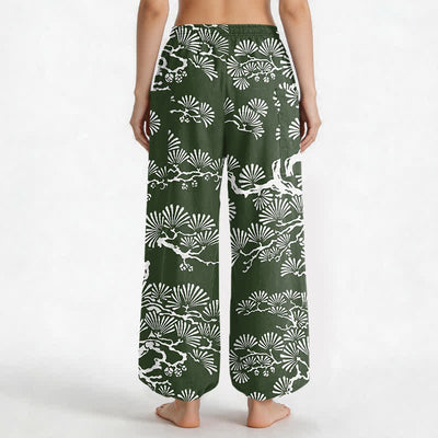 Buddha Stones Cotton Oriental Foliage Pattern Women's Elastic Waist Harem Pants With Side Pockets - image 12