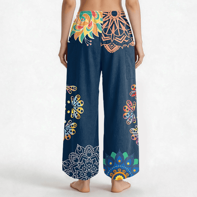 Buddha Stones Cotton Mandala Lotus OM Pattern Women's Elastic Waist Harem Pants With Side Pockets - image 9