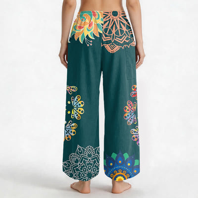 Buddha Stones Cotton Mandala Lotus OM Pattern Women's Elastic Waist Harem Pants With Side Pockets - image 12
