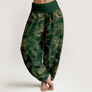 Foviel Baumwolle Goldene Blumen-Vinte Muster Damen elastische Taille Harem Hose