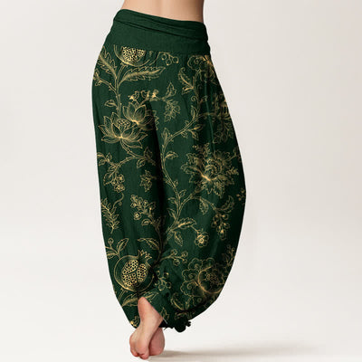Buddha Stones Cotton Golden Floral Vine Pattern Women's Elastic Waist Harem Pants - image 2