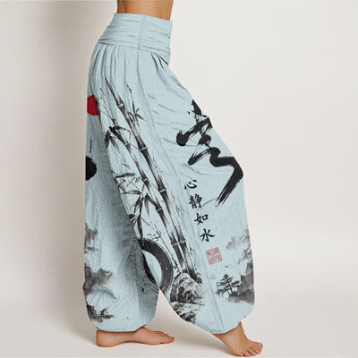 Buddha Stones Cotton Bamboo Ink Landscape Pattern Women's Elastic Waist Harem Pants - image 9