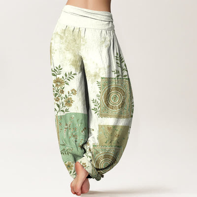 Buddha Stones Cotton Bohemian Floral Patchwork Pattern Women's Elastic Waist Harem Pants - image 7