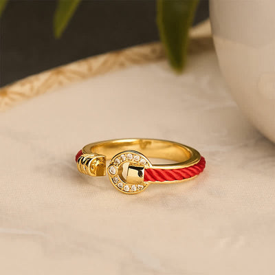 Buddha Stones Red String Protection Round Accent Open Ring - image 5