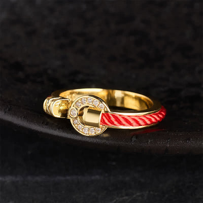 Buddha Stones Red String Protection Round Accent Open Ring - image 2