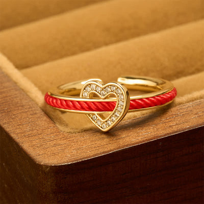 Buddha Stones Copper Red String Heart Luck Open Ring - Gold Ring (US8) - image 0