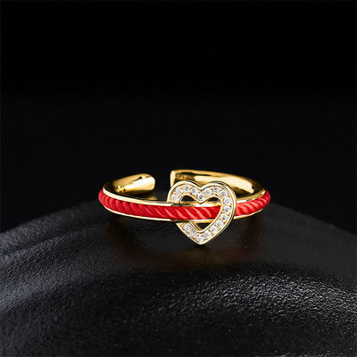 Buddha Stones Copper Red String Heart Luck Open Ring - image 2