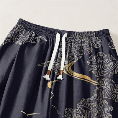 Buddha Stones Pure Cotton Golden Cloud Pattern Drawstring Men's Harem Pants With Pockets - image 15