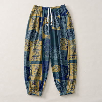 Buddha Stones Pure Cotton Tribal Medallion Patchwork Pattern Drawstring Men's Harem Pants With Pockets - image 7