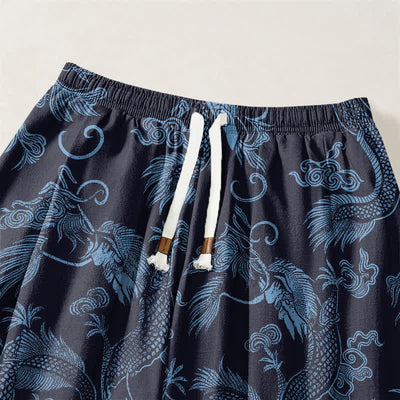Buddha Stones Pure Cotton Mythic Dragon Auspicious Clouds Pattern Drawstring Men's Harem Pants With Pockets - image 9
