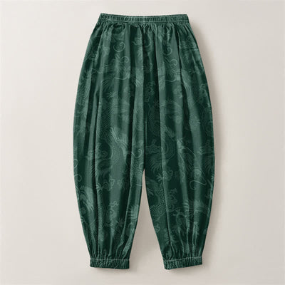 Buddha Stones Pure Cotton Mythic Dragon Auspicious Clouds Pattern Drawstring Men's Harem Pants With Pockets - image 14