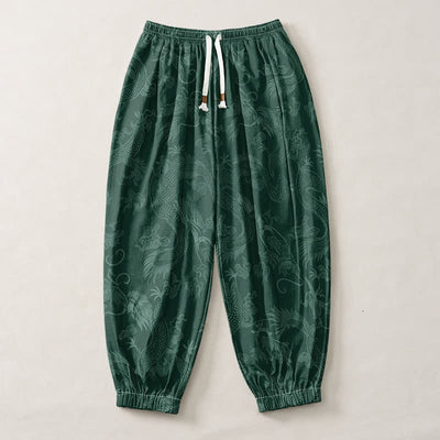 Buddha Stones Pure Cotton Mythic Dragon Auspicious Clouds Pattern Drawstring Men's Harem Pants With Pockets - image 13