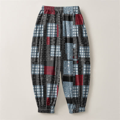 Buddha Stones Pure Cotton Vintage Patchwork Plaid Pattern Drawstring Men's Harem Pants With Pockets - image 8