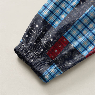 Buddha Stones Pure Cotton Vintage Patchwork Plaid Pattern Drawstring Men's Harem Pants With Pockets - image 16