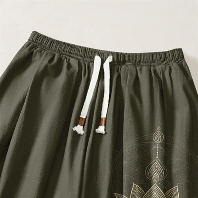 Buddha Stones Pure Cotton Golden Lotus Mandala Geometry Pattern Drawstring Men's Harem Pants With Pockets - image 15