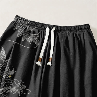 Buddha Stones Pure Cotton Eastern Dragon Pattern Drawstring Men's Harem Pants With Pockets - image 3