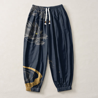 Buddha Stones Pure Cotton Eastern Dragon Pattern Drawstring Men's Harem Pants With Pockets - image 7