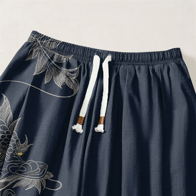 Buddha Stones Pure Cotton Eastern Dragon Pattern Drawstring Men's Harem Pants With Pockets - image 9