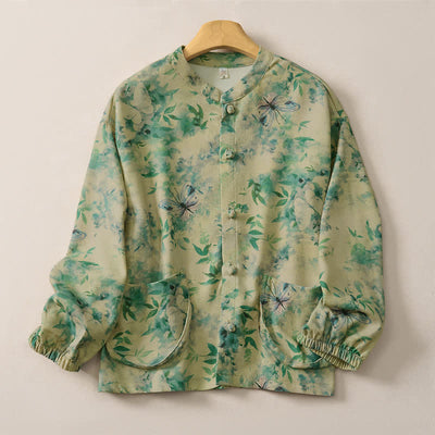 Buddha Stones Fall Winter Vintage Tang Style Mandarin Collar Floral Women's Jacket With Pocket - PaleGreen - US8-10, UK/AU12-14, EU40-42 (2XL) - image 8
