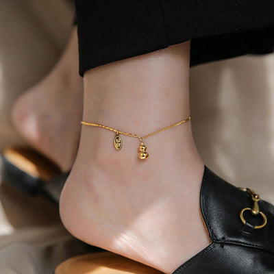 Buddha Stones 18k Gold Lucky Gourd Design Wealth Buckle Anklet Anklet BS 13