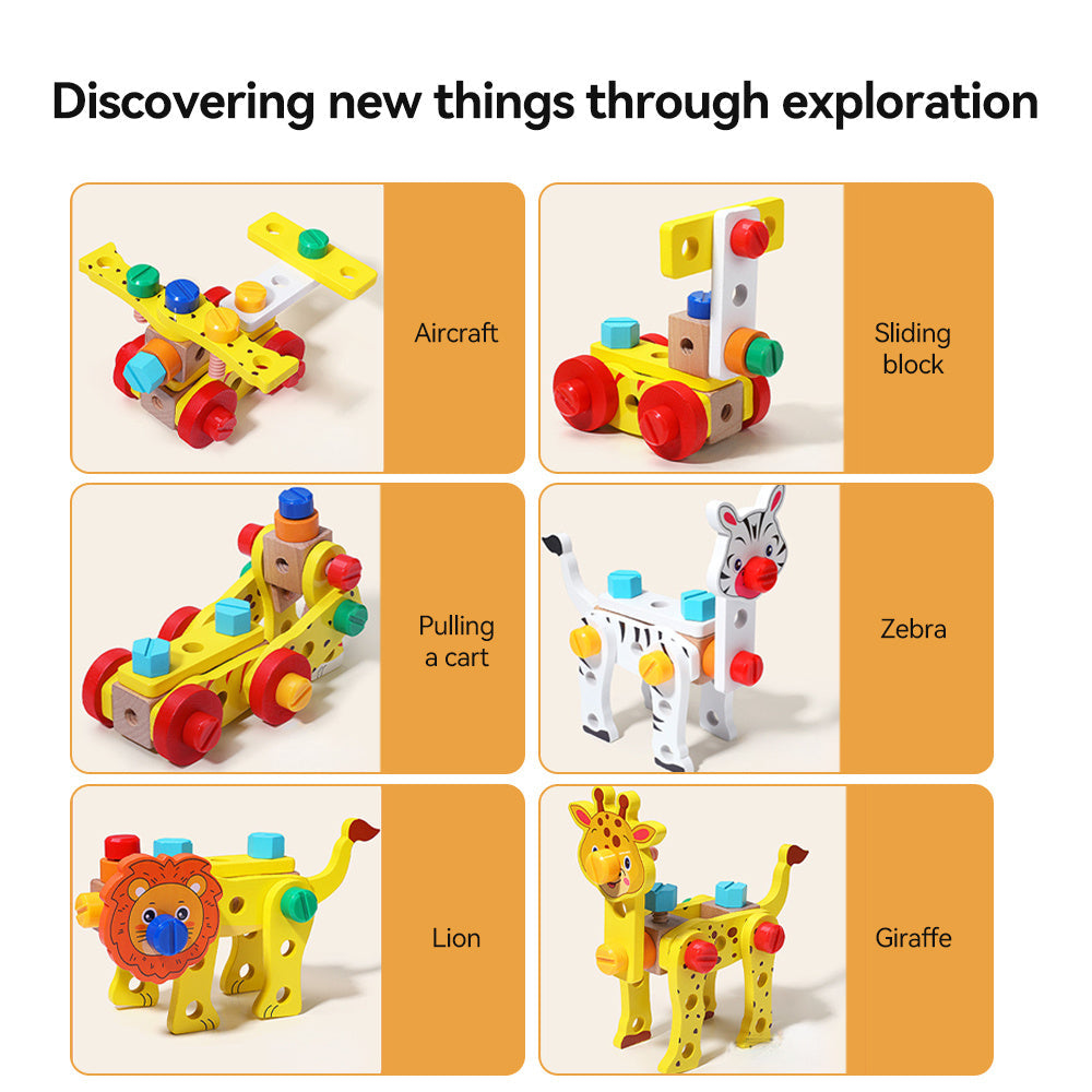 Fidtoy Smart Animal Tool Set | Jouet de construction STEM en bois pour les tout-petits de 3 ans et plus