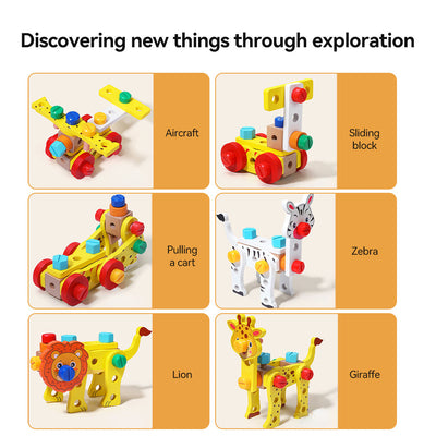 Fidtoy Smart Animal Tool Set | Jouet de construction STEM en bois pour les tout-petits de 3 ans et plus