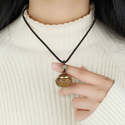Buddha Stones Tibet Green Sandalwood Rosewood Om Mani Padme Hum Lotus Positive Soothing Necklace Pendant Necklaces & Pendants BS 9