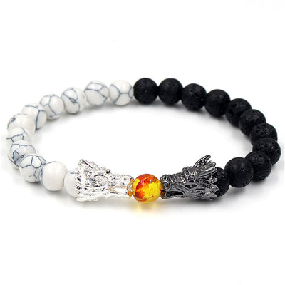 Buddha Stones White Turquoise Lava Rock Dragon Blessing Beaded Bracelet Bracelet BS 1