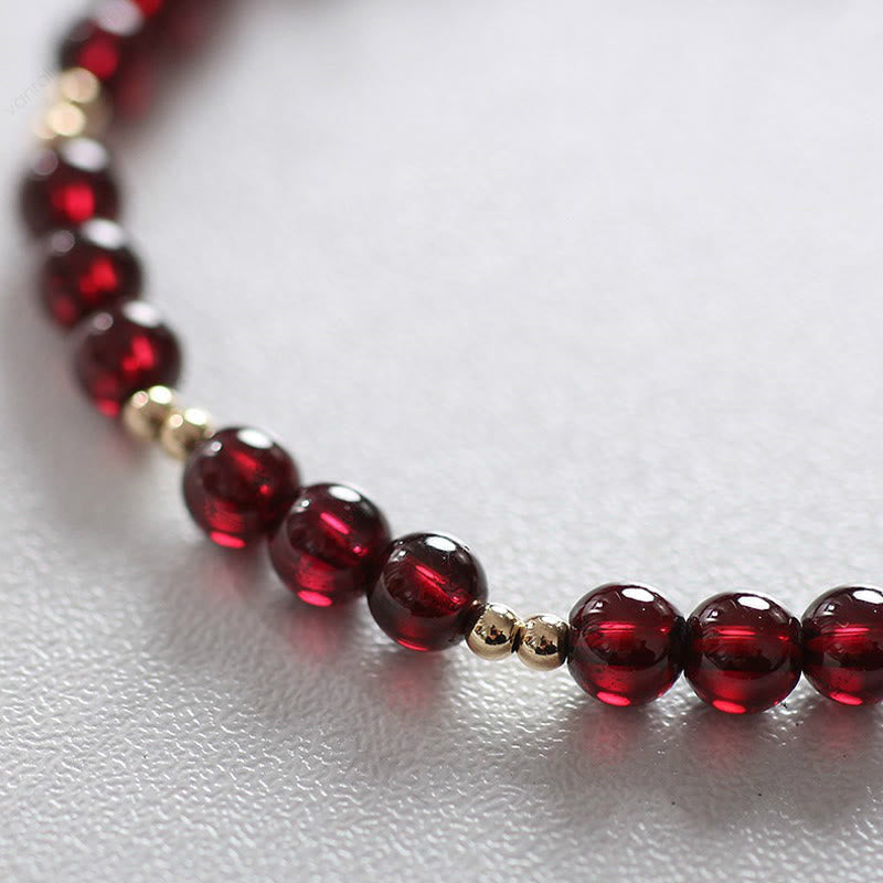 Buddha Stones 14K Gold Natural Garnet Calm Bracelet Bracelet BS 4