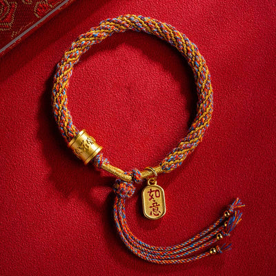 Buddha Stones Handmade Multicolored Tibetan Om Mani Padme Hum Ruyi Auspicious Charm Braided Bracelet Bracelet BS 14-20cm
