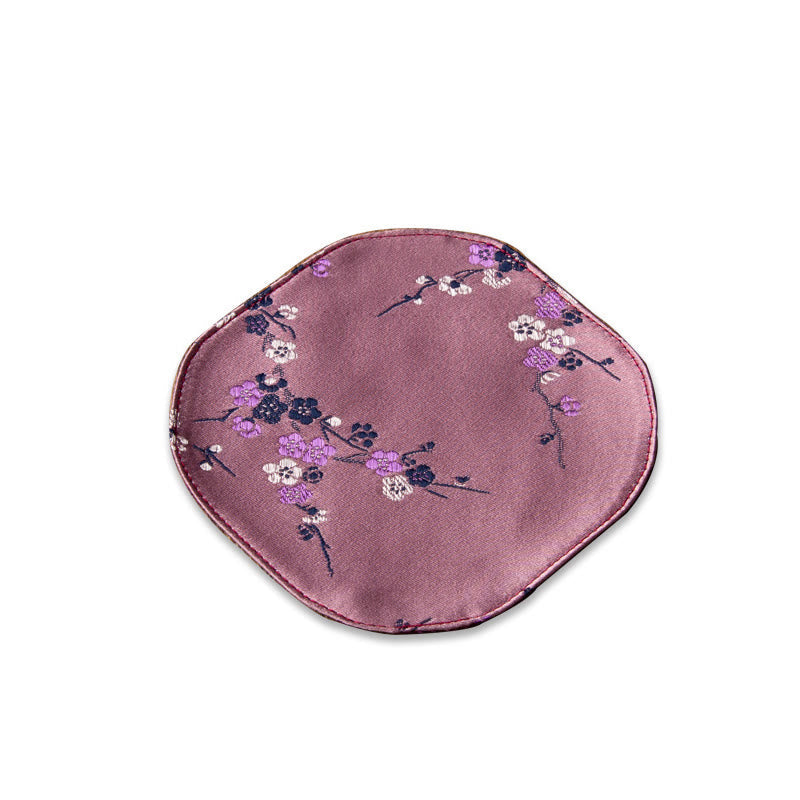 Buddha Stones Vintage Sea Wave Bamboo Plum Blossom Embroidered Cup Mat Pad Tea Cup Coaster Kung Fu Tea Mat Tea Mat BS Light Purple Plum Blossom Coaster 13*11.5cm