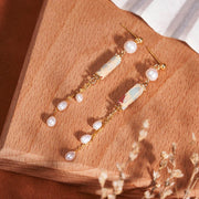 Boucles d'oreilles pendantes Foviel en argent sterling 925 avec perle de pierre Shoushan et propriétés curatives