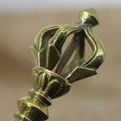 Buddha Stones Handcrafted Nepal Small Five Prong Vajra Dorje Strength Copper Decoration Dorje BS 2