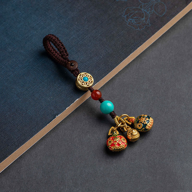 Buddha Stones Gold Swallowing Beast Family Luck Car Key Chain Phone Hanging Decoration Hanging Decoration BS A Family Of Three Brown Key Chain