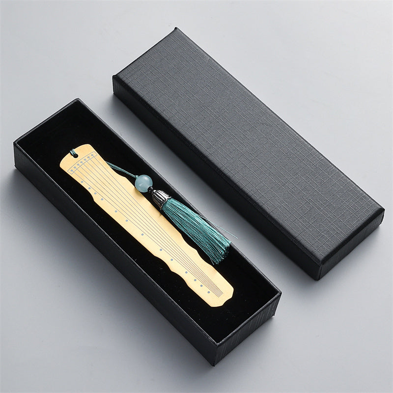 Buddha Stones Classical Musical Instruments Pipa Guzheng Guqin Ruan Metal Bookmarks Tassel With Gift Box Bookmarks BS Gold Guqin-Gift Box