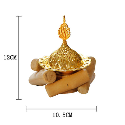 Buddha Stones Gold Alloy Healing Mini Incense Burner With Wooden Coaster Home Decor Incense Burner BS 16