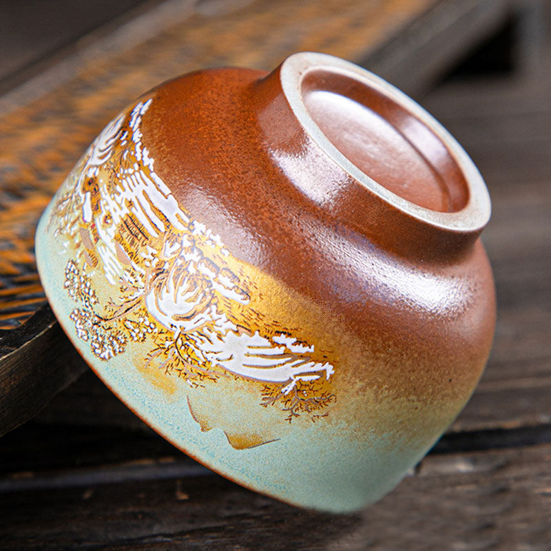 Buddha Stones Colorful Deer Pipa Snow Plum Blossoms Mountains Rivers Bird Ceramic Teacup Kung Fu Tea Cup Bowl Cup BS 19