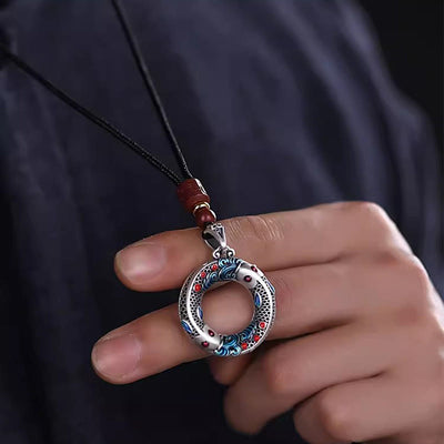 Buddha Stones Koi Fish Peace Buckle Copper Wealth Luck Necklace Pendant Necklaces & Pendants BS 2