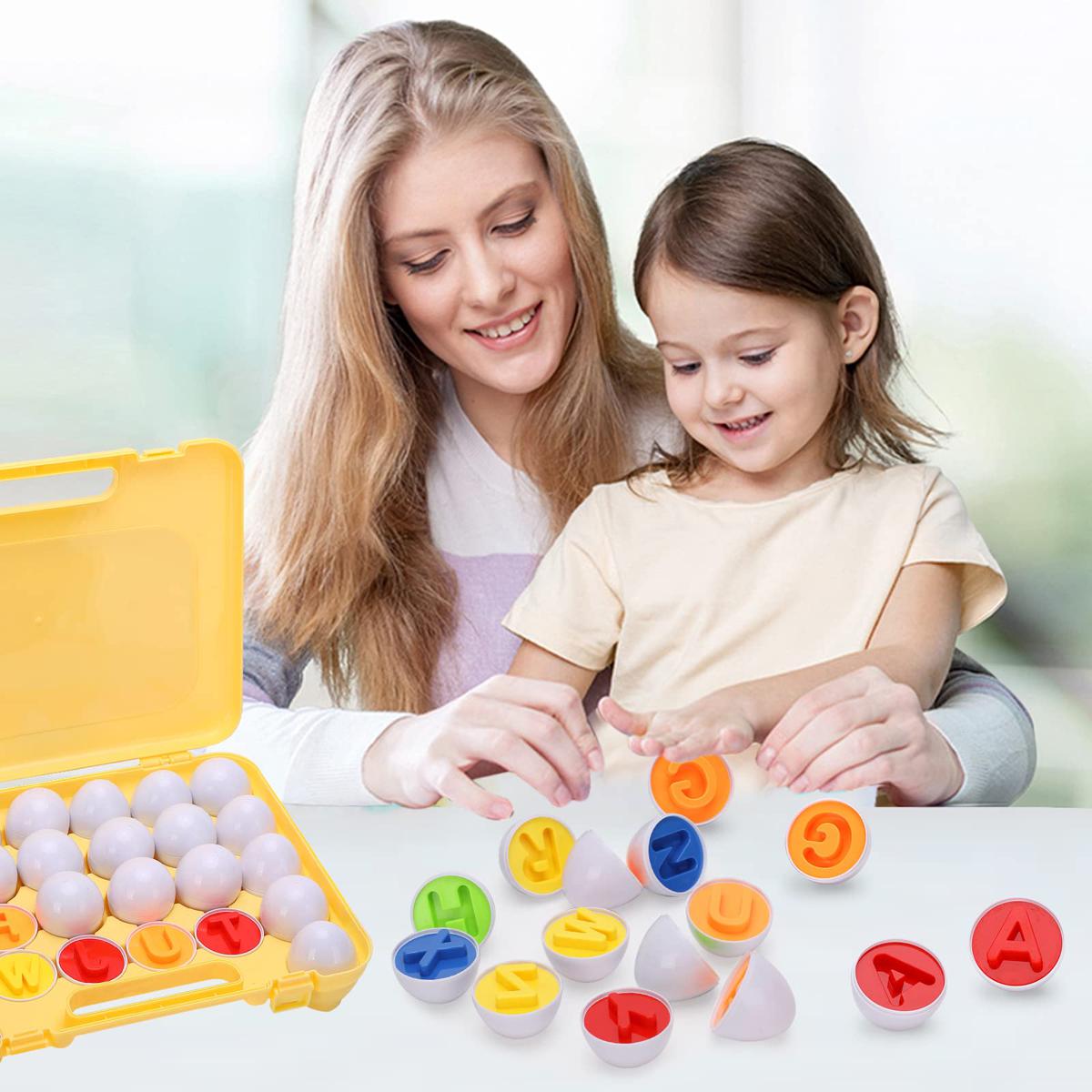 Fidtoy 26 Piece Alphabet Matching Eggs Toy for Toddlers Color Shape Sorting Learning Set Age 18M+